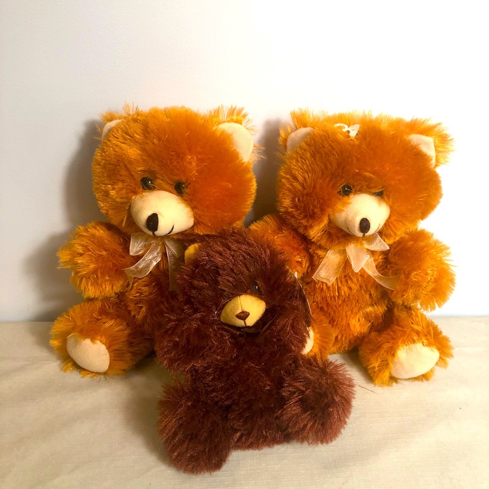 lot of 3 Fuzzy Friends Brown Tone  bears 2 Are 10 Inches 1 Is 7 Inches